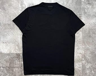 Prada Cotton Black Tab Logo Short Sleeve T Shirt Crewneck