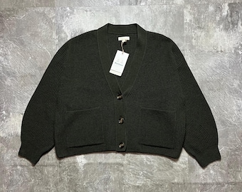 Barbour Theodore Cardigan Wool Ribbed Knit Olive Green NWT Size 10 US 6 - Modern Heritage Collection Women's