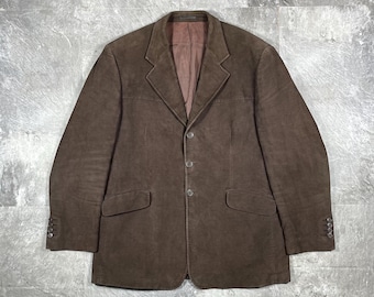 Vintage Yves Saint Laurent Brauner Baumwollblazer, YSL Pour Homme Gebürstete Baumwolljacke Herren Größe L, Dark Academia Luxus Sportmantel