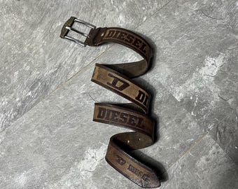 Vintage Diesel Leather Belt Monogram Big Logo Japanese Y2k
