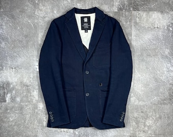 G Star Raw Denim jeans Blake Blazer, Mens Navy Blue Casual Jacket, Cotton Twill Workwear Sport Coat, Minimalist Streetwear Suit , Size S