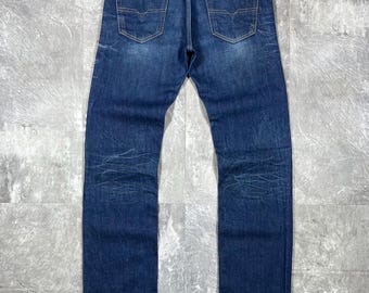 Vintage Diesel Viker Jeans Made in Italy W32 L32 Blue Denim Straight Leg Mens Jeans 100% Cotton Designer Faded Y2K Denim Pants