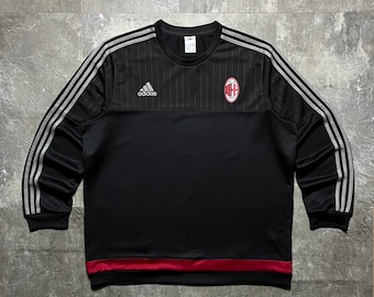Vintage Adidas AC Milan Sweatshirt Size 2XL Black Pinstripe Pullover 2015 Retro Football Jumper AC Milan Crewneck Men's Soccer Training Top