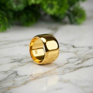 Bague bombée audacieuse en vermeil or 18 carats • Bague minimaliste imposante • Bague large en argent sterling 925 • Bijou de luxe à offrir au quotidien