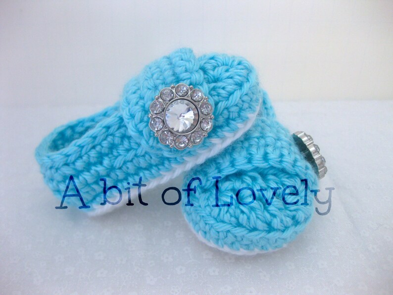 Spring Baby Infant Girl Shoes / Booties - White & Light Blue Jewel ...