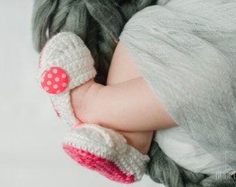 Babyskor för flickor, skor för spjälsäng, virkade babyskor, spädbarnsskor, fotorekvisita, rekvisita för nyfödda, ljusrosa, vit