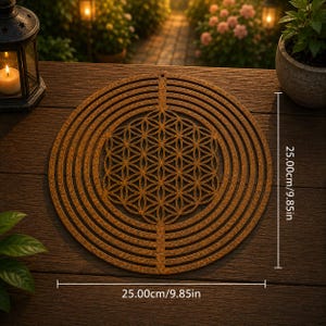 Rustic Metal Wind Spinner Flower of Life Decor, Outdoor Wind Spinner, Hanging Garden Decor, Boho Garden Art, Metal Spiral Decor FLOWER OF LIFE