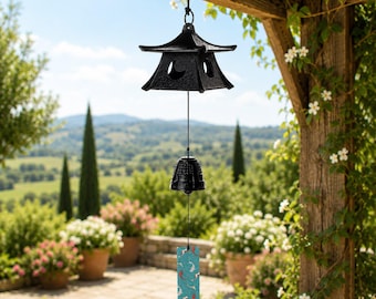 Japanese Wind Chime Metal Pagoda Bell Zen Garden Decor Outdoor Patio Balcony Porch Meditation Wabi Sabi Temple Ornament Asian Gift Furin Art