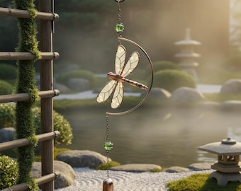 Dragonfly Wind Chime Metal Outdoor Hanging Decor, Garden Patio Balcony Wind Chime, Waterproof Iron Acrylic Garden Chime, Memorial Gift Decor