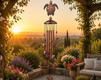 Sea Turtle Wind Chime, Outdoor Garden Decor, Coastal Beach House Ornament, Nautical Hanging Bell, Antique Bronze Gift, Patio Accent Entryway