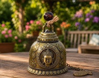 Lucky Wind Chime, Feng Shui Wind Chime, Buddha Bell, Temple Bell, Bronze Hanging Decor, Good Luck Gift, Car Hanging Ornament, Spiritual Gift