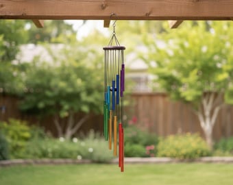 Campanas de viento grandes arcoíris para exteriores, campanillas musicales de aluminio con 12 tubos, campanillas de viento coloridas para jardín, decoración de patio, campana colgante Feng Shui