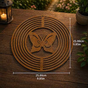 Rustic Metal Wind Spinner Flower of Life Decor, Outdoor Wind Spinner, Hanging Garden Decor, Boho Garden Art, Metal Spiral Decor BUTTERFLY