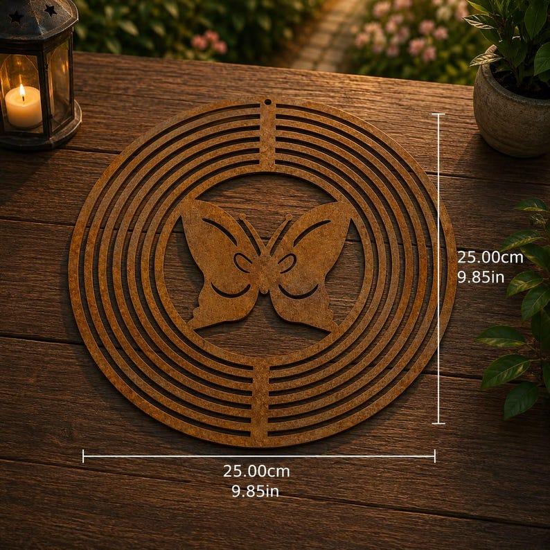 Rustic Metal Wind Spinner Flower of Life Decor, Outdoor Wind Spinner, Hanging Garden Decor, Boho Garden Art, Metal Spiral Decor BUTTERFLY