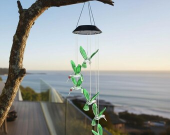 Solar Hummingbird Wind Chime, LED Garden Light, Outdoor Hanging Decor, Waterproof Garden Gift