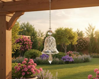 Rainbow Crystal Wind Chime, Glass Bell Suncatcher, Hanging Crystal Decor, Window Sun Catcher, Indoor Outdoor Garden Decor Gift