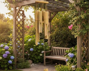 Gran carillón de viento de bambú, decoración de exterior con carillón de viento de madera, carillón colgante para jardín zen, decoración rústica para patio y balcón para meditación.