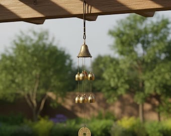 Campanillas de viento de metal antiguo de 56 cm – Campana de jardín rústica y duradera, decoración colgante relajante para exteriores, regalo zen para balcón, adorno vintage para patio.