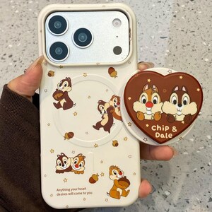 Soft cream-white base adorned with the beloved chipmunk duo Cute Squirrel Chip 'n' Dale MagSafe Phone Case for iPhone 15 / 16 / 17 Pro Max