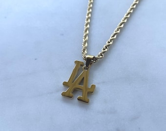 LAネックレス - ロサンゼルスネックレス - ゴールドロープチェーン - 野球ネックレス - スポーツネックレス - レターネックレス - ミニマル - 父の日