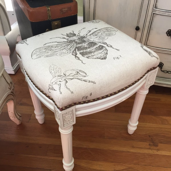 SOLD....Small Vintage Inspired Stool with Print