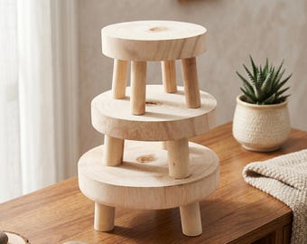 Wood Plant Stand Indoor Small Wooden Stool Planter Stand Rustic Minimalist Plant Riser Succulent Display Stand Home Decor