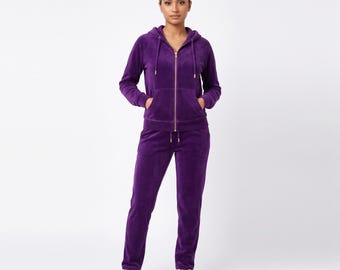 Women's Velour Tracksuit Set: Zip-Up Hoodie, Jogger Sweatpants, Y2K Lounge-wear