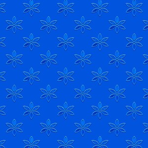 May include: A repeating pattern of stylized blue flower shapes against a solid blue background. The flowers have six petals and a central design, creating a textured, embossed effect. The design is symmetrical and evenly spaced.
