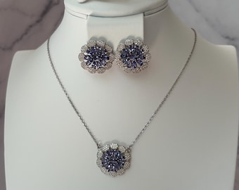 Natural Tanzanite Necklace Set | AIG Certified | Sterling Silver