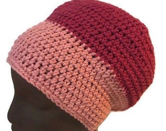 Pink Dread Hat - Organic Cotton Crochet Tam - Dreadlocks Hat - Handmade Two Toned Dread Cap - Eco Sustainable - Baggy Beanie - Knit Tuque