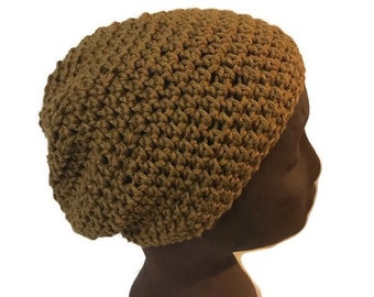 Brass Handmade Beanie -Organic Cotton Hat - Crochet Tuque - Made in Canada - Sustainable Clothing - Vegan Eco Beanies