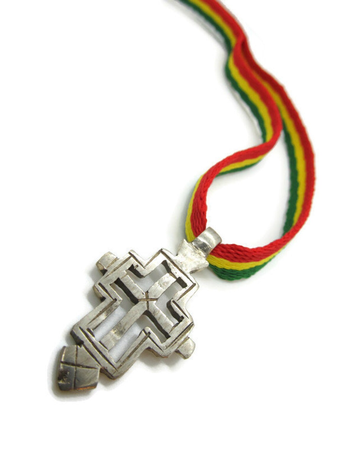 Ethiopian Cross Pendant Necklace Rasta Necklace Rastafari Jewelry Red