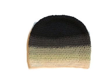 Ombré Hat - Organic Cotton Crochet Tam - Light to Dark Fade - Vegan Sustainable Clothing - Dread Tam or Loose Baggy Beanie - Eco Fashion