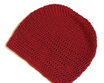 Organic Vegan Cotton Tam - Red Eco Hat - Slouchy Cruelty Free Beanie Dread Tam - Large Dreadlock Tams - Sustainable Fashion