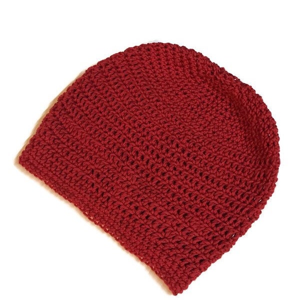 Organic Vegan Cotton Tam - Red Eco Hat - Slouchy Cruelty Free Beanie Dread Tam - Large Dreadlock Tams - Sustainable Fashion