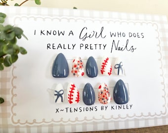 Adult Size - Baseball and Flowers Press on Nails