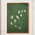 Emerald Cranes Print, Gold Japanese Maximalist Wall Art, Flying Cranes Poster, Vintage Green Bird Wall Decor, Asian Nature Art Print