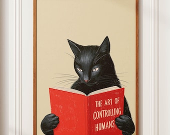 Funny Black Cat Poster, Cat Reading Book Wall Art, Sarcastic Quirky Bookworm Print, Whimsical Home Decor, Cat Lover Gift, Home Decor, Quirky