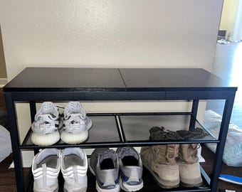 3-Tier-Schuhregal Eingangsbereich Aufbewahrungsbank Rustikales Holz Metall Mesh Regal