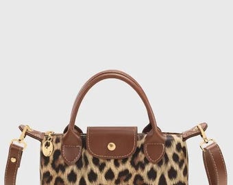 Minibolso de mano con estampado de leopardo, bandolera de piel sintética, bolso de hombro elegante para el día a día.