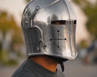 Templar Barbuta War Helmet – Gothic Medieval Steel Armour Helm for Crusader Reenactment, LARP Battles & Viking Knight Collectors