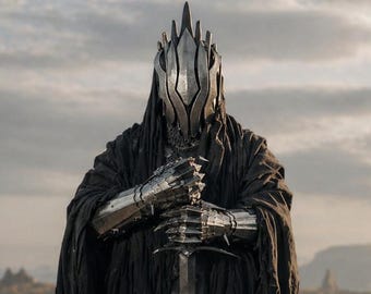 Dark Knight Regalia | Blackened Wraith Warrior Outfit for Fantasy LARP, Medieval Cosplay & Gothic Events | Steel Gauntlet Armor Costume