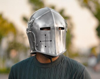 Gothic Barbuta Helmet – Medieval Knight Crusader Battle Helm Premium Steel Barbuta Armour Helmet | LARP, Cosplay & Medieval Collectors