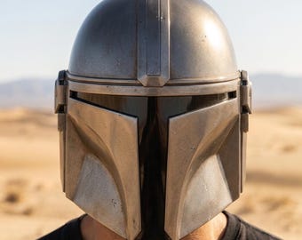 Mandalorian Inspired Steel Helmet Handmade – Wearable Beskar Style Cosplay Armor for LARP & Comic Con | Custom Bounty Hunter Helmet, Sci-Fi