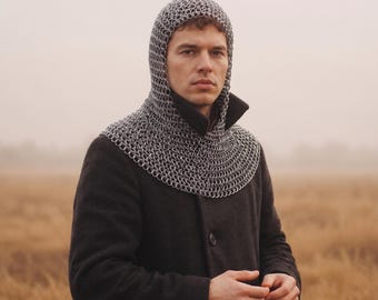 Medieval Chainmail Coif Hood – Viking Knight Steel Mail Aventail for LARP, Reenactment & Battle Ready Armour