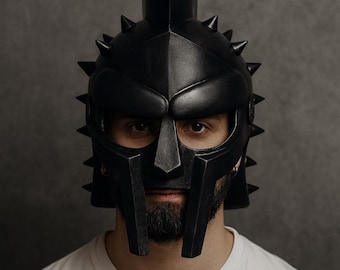 Maximus Spiked Gladiator Helmet – Black Warrior Armour Mask Handcrafted Medieval Roman Battle Helm | LARP, Cosplay & Display Piece
