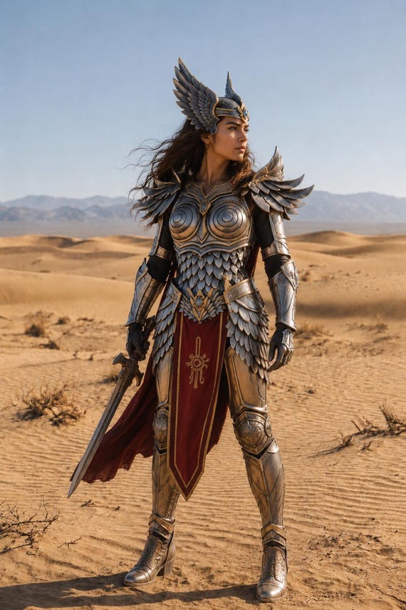 Valkyrie Warrior Armor Set, Winged Female Knight Costume, Silver Gold Fantasy Battle Armor, Norse Goddess LARP Cosplay Outfit