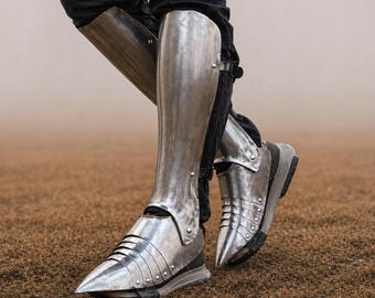 Crusader Leg Harness & Sabatons – Hand-Forged Gothic Steel Greaves for Medieval Combat Reenactment, LARP And Fantasy Cosplay Armour