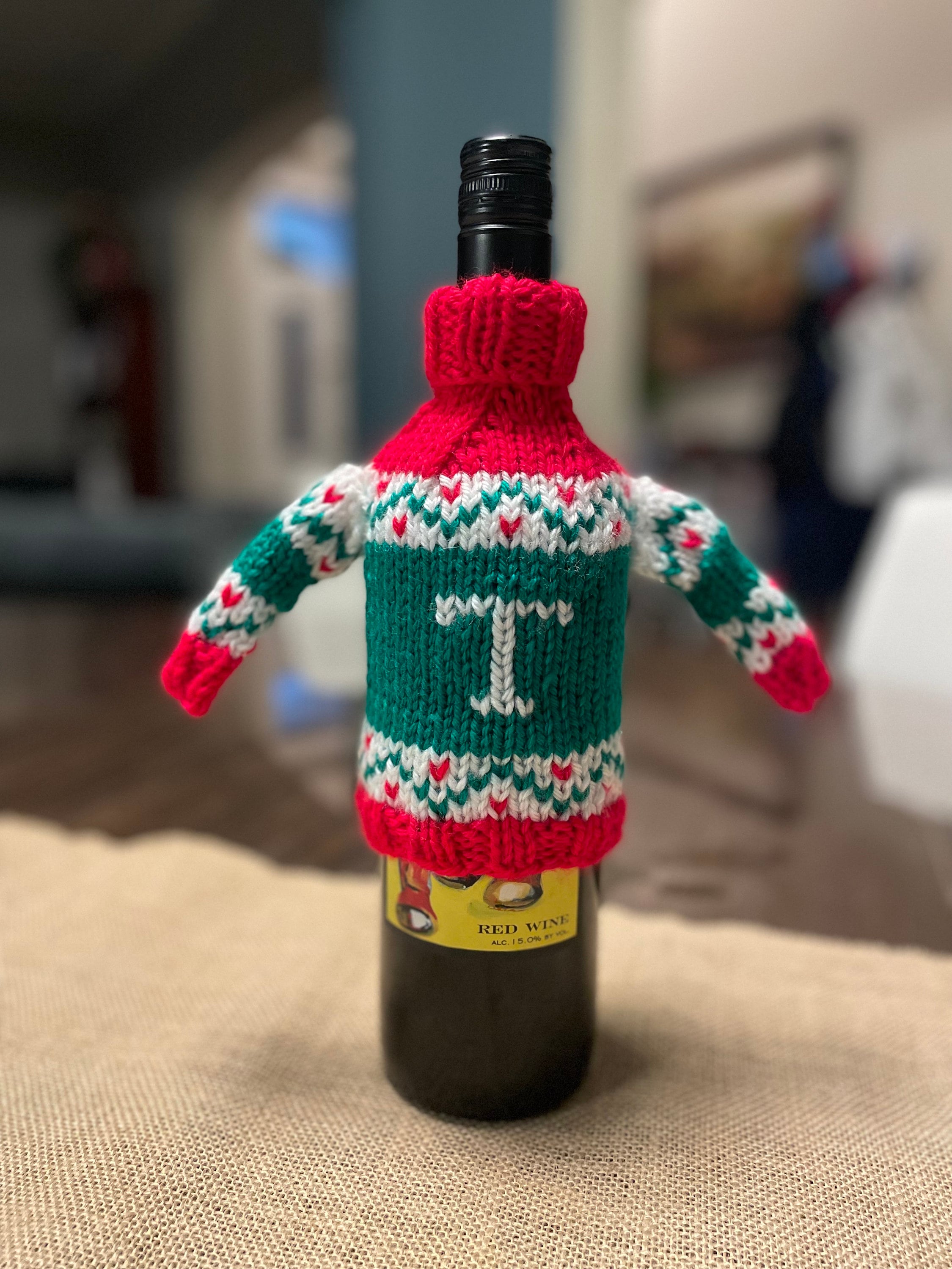 Custom Monogram Christmas Sweater Knit Wine Bottle Cover
