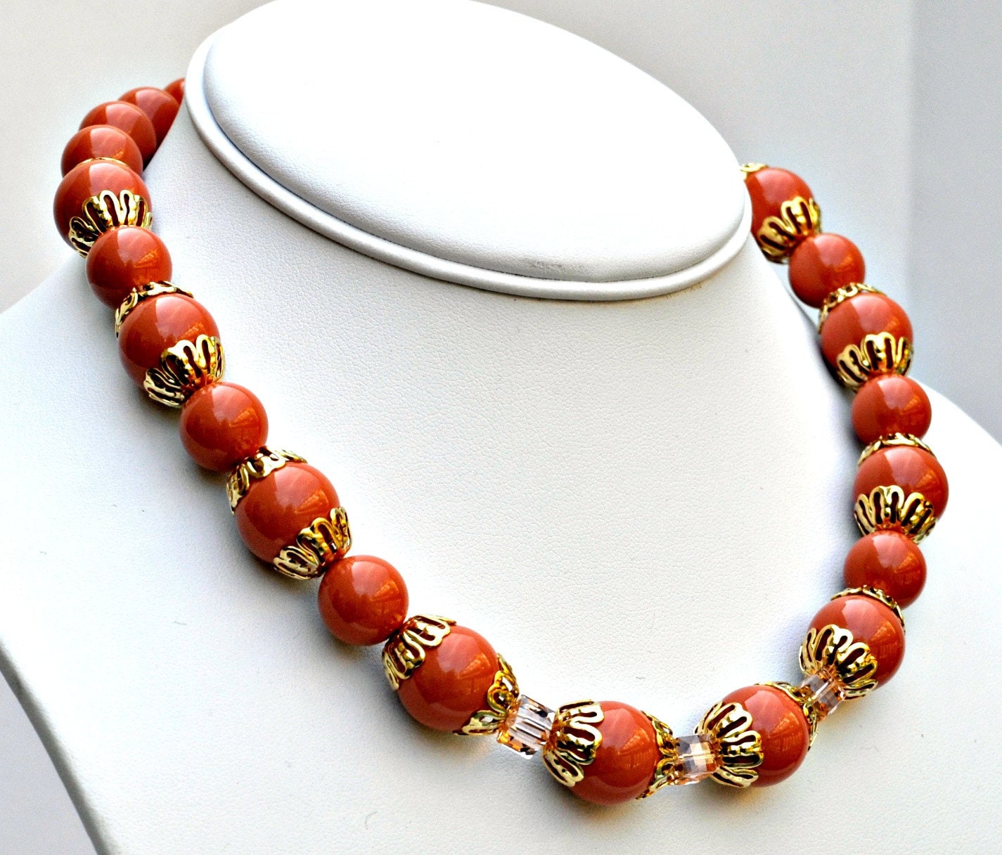 Coral Pearl Necklace Handmade Jewelry with Gold Beaded Etsy